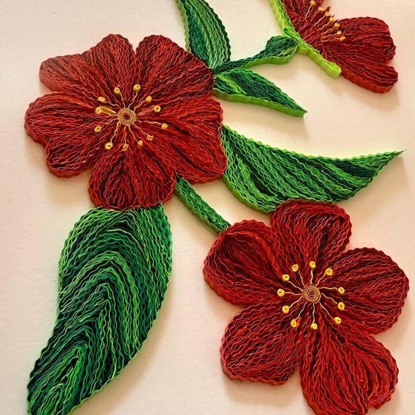 Handmade flower card,Paper quilling flower card,red flower card,Birthday card