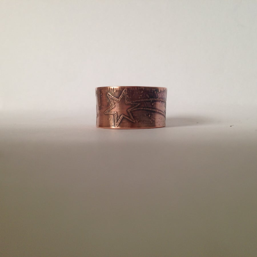 Shooting stars copper etched ring 