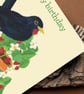 Happy Birthday card garden and blackbird  strawberry thief illustration  - Image 2