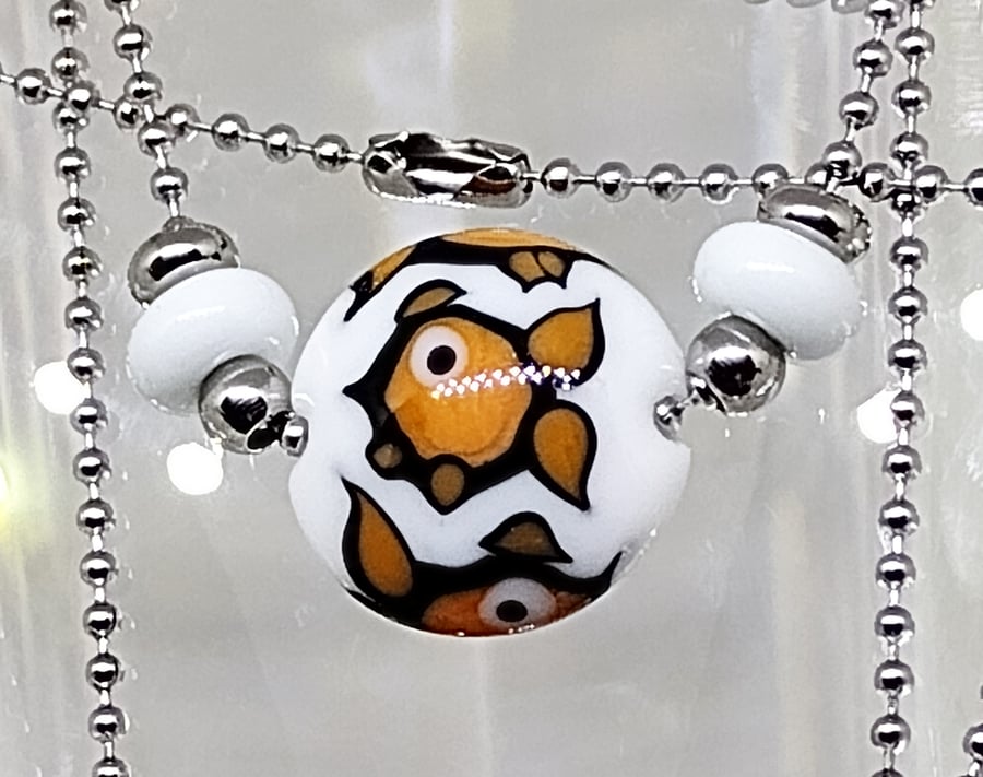 White goldfish lentil lampwork bead necklace 