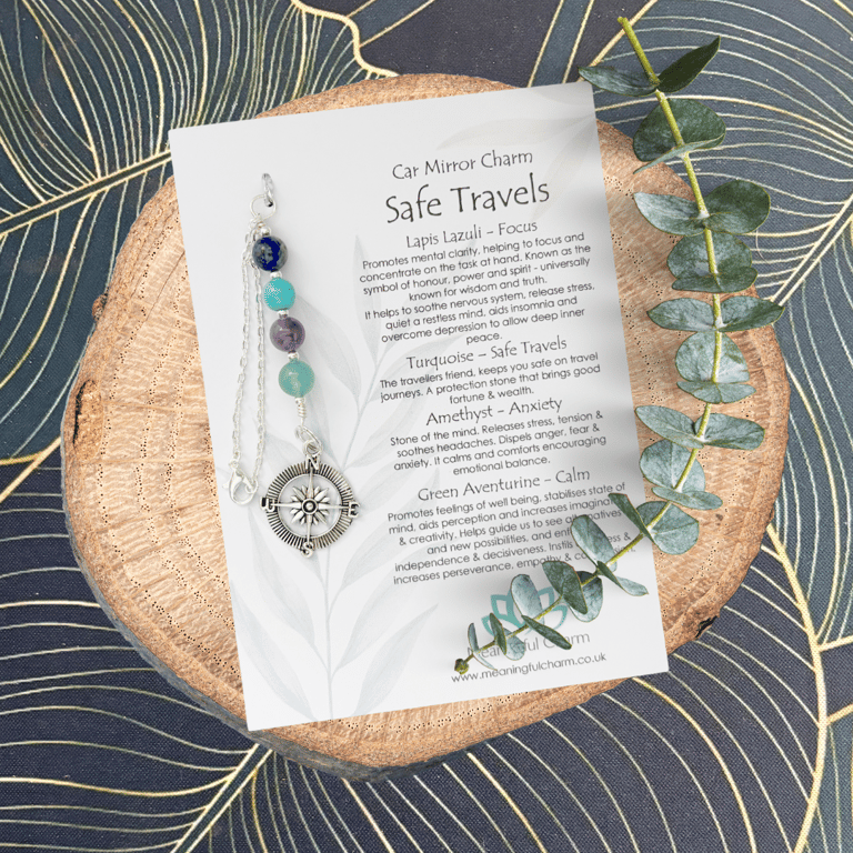 Safe Travels Rear View Mirror Charm, Travel Gifts, Driving Gifts, Car Gifts