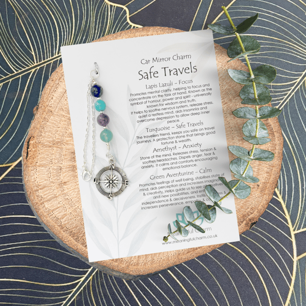 Safe Travels Rear View Mirror Charm, Travel Gifts, Driving Gifts, Car Gifts
