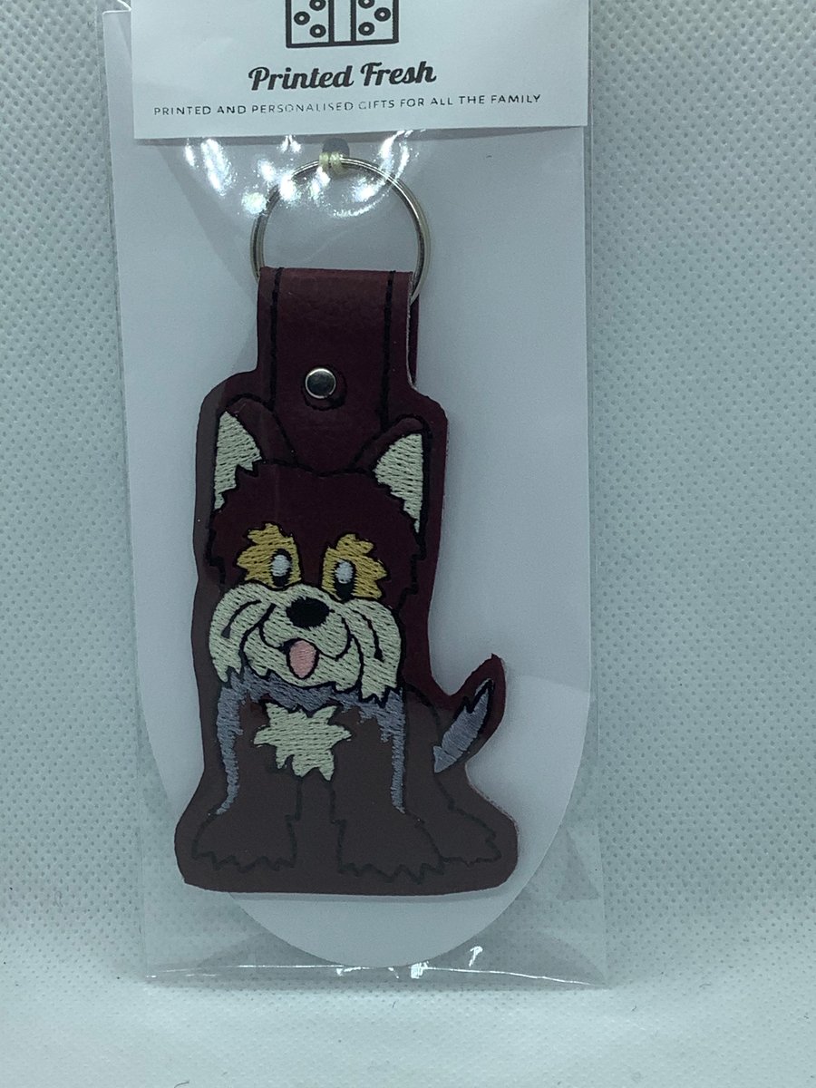 Embroidered Faux Leather Yorkshire terrier key ring