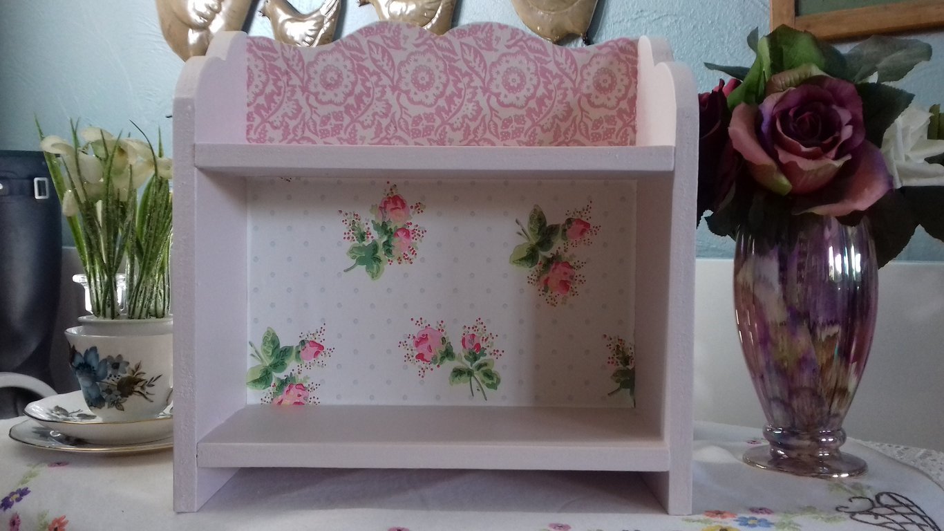 Wooden Bespoke Shelf Storage Unit made using Cath Kidston Rose Sprig and Emma Br