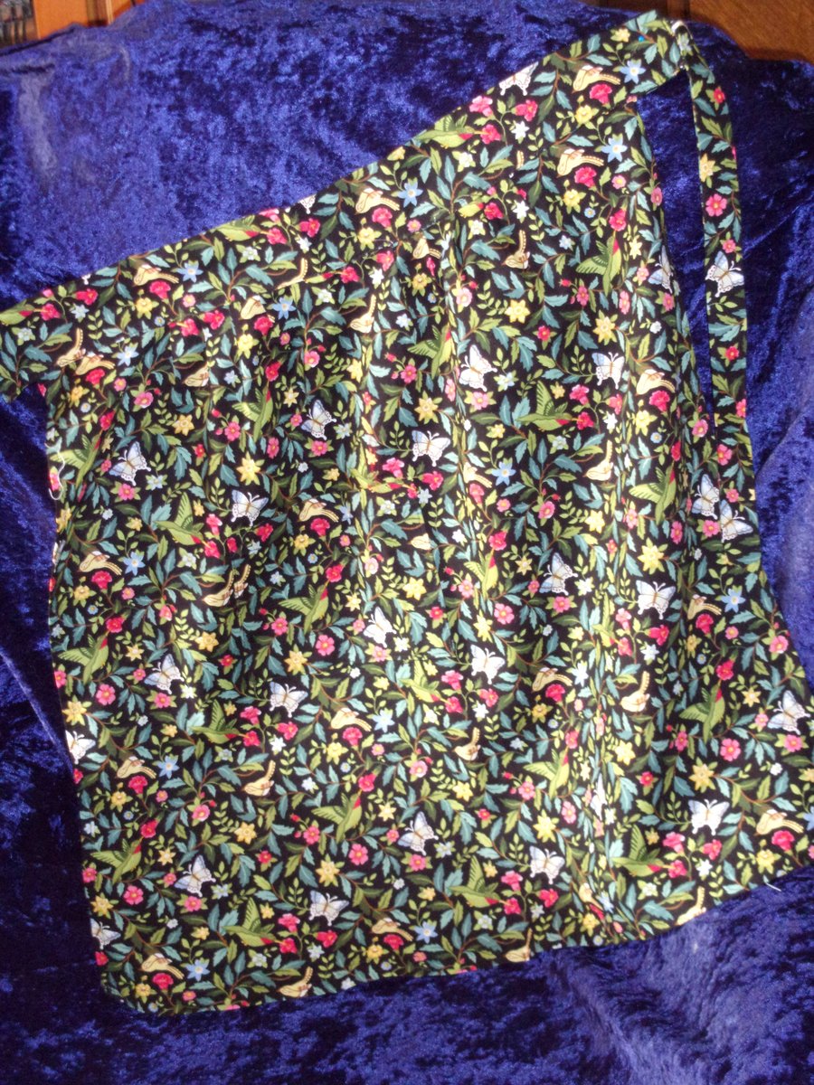 REDUCED PRICE Black Half Apron with Birds & Butterflies