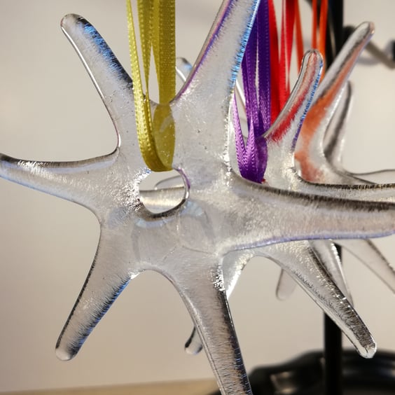 Glass Star decorations, clear iridised six pointed star