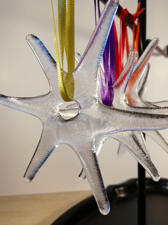 Glass Star decorations, clear iridised six pointed star