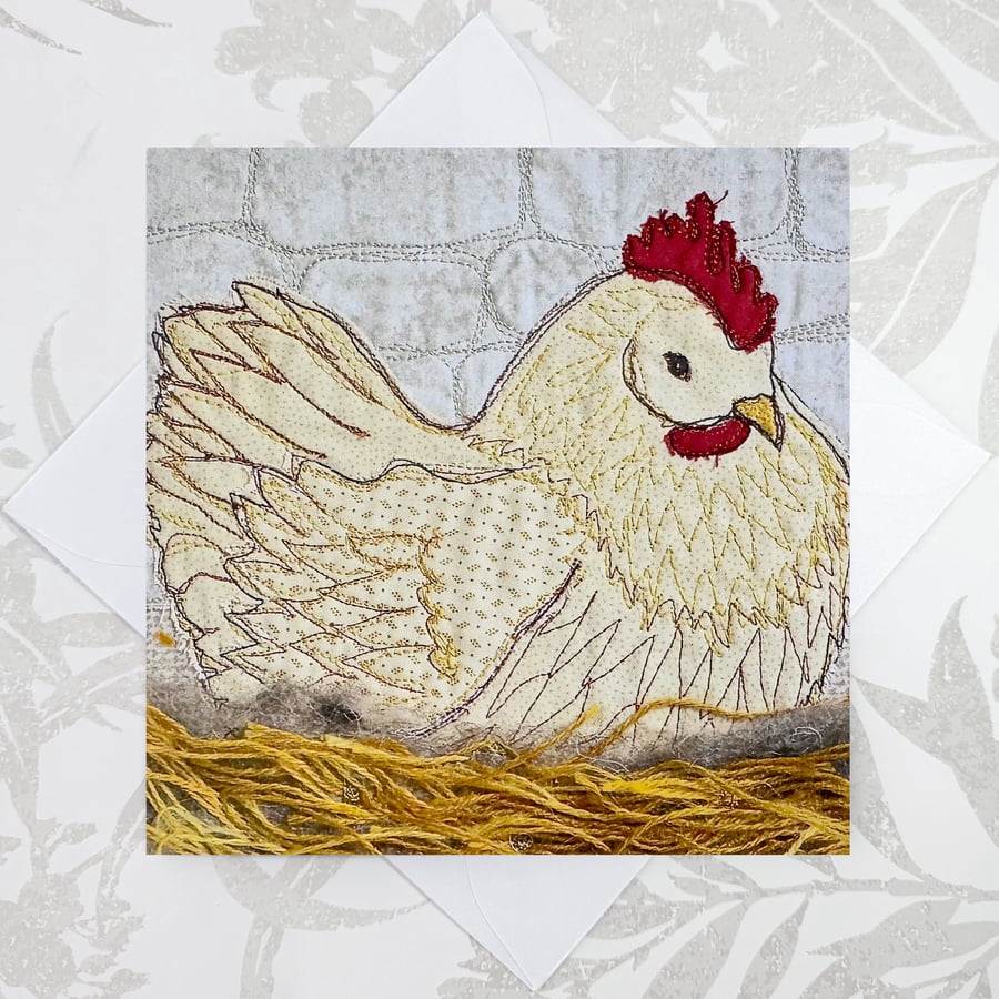 Easter card - chicken on hay nest