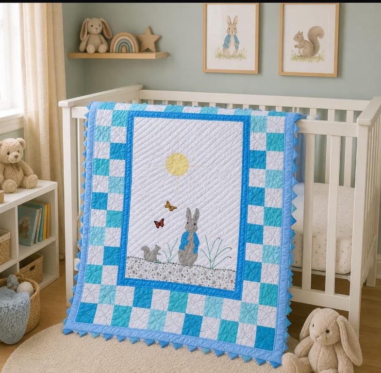 Hand Quilted Mr P Rabbit Baby or Toddler Quilt