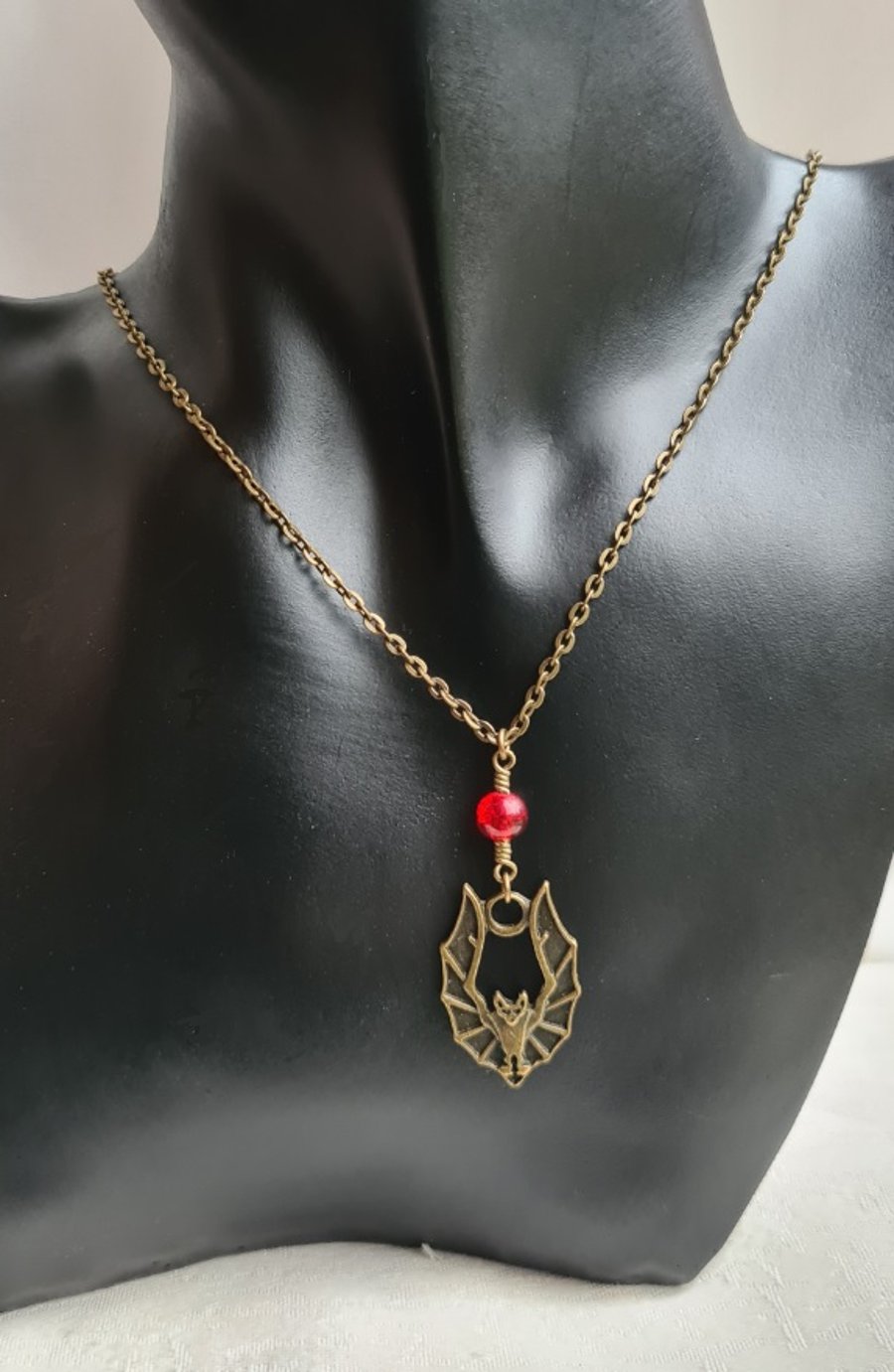 Beautiful Bat Dark Tone Necklace - Antique Bronze Tones