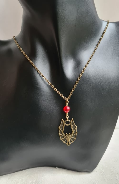 Beautiful Bat Dark Tone Necklace - Antique Bronze Tones