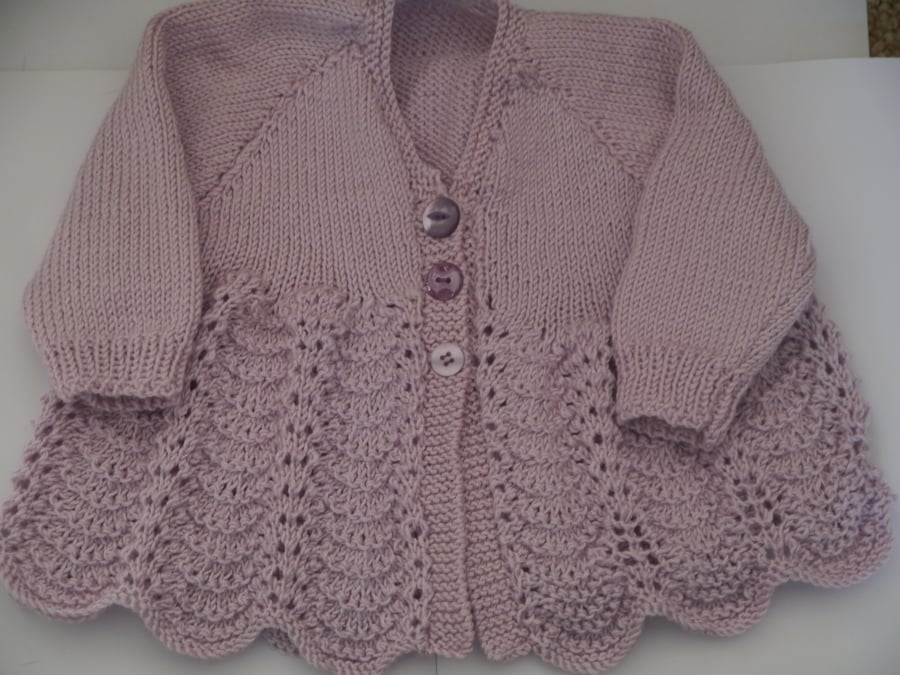 0-3 months pink matinee coat, hand knitted