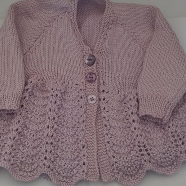 0-3 months pink matinee coat, hand knitted
