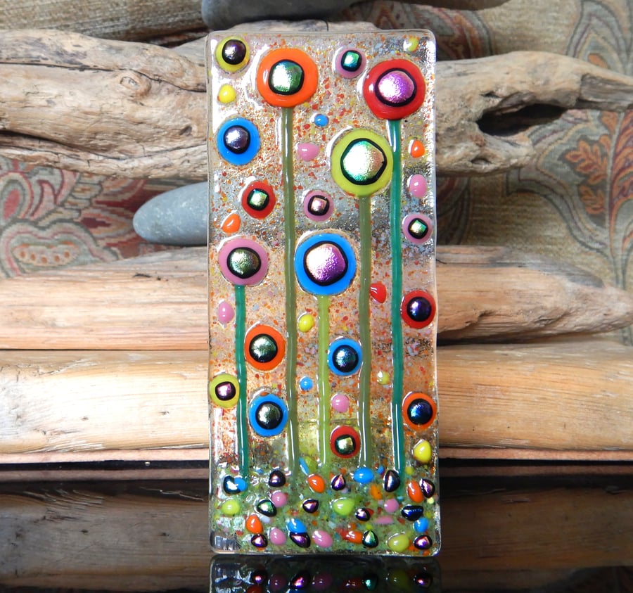 Handmade Fused Glass 'Flowers' T Light Holder