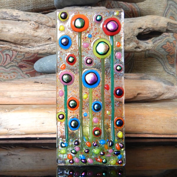 Handmade Fused Glass 'Flowers' T Light Holder