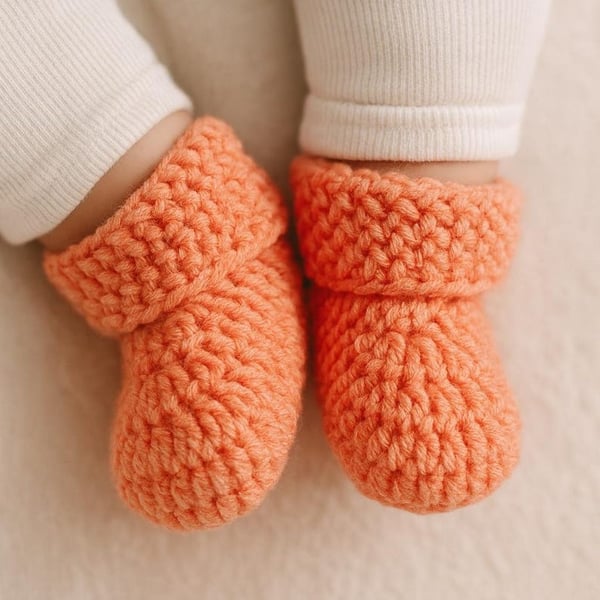 Handmade Orange Baby Booties - Gender-Neutral Shoes for Newborns (0-3 Months)