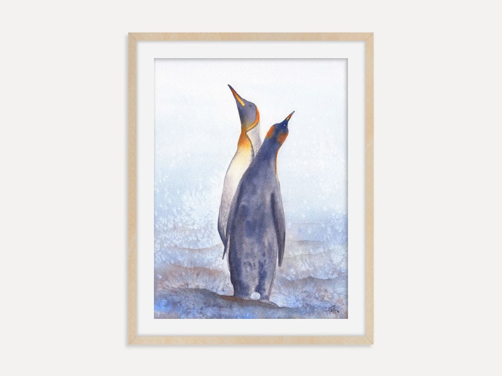 King Penguin Couple Art Print, Penguin Wall Art, Antarctic Wildlife Poster