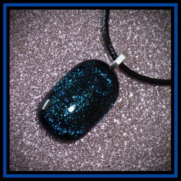 Sparkly Blue Fused Glass Pendant - 1084