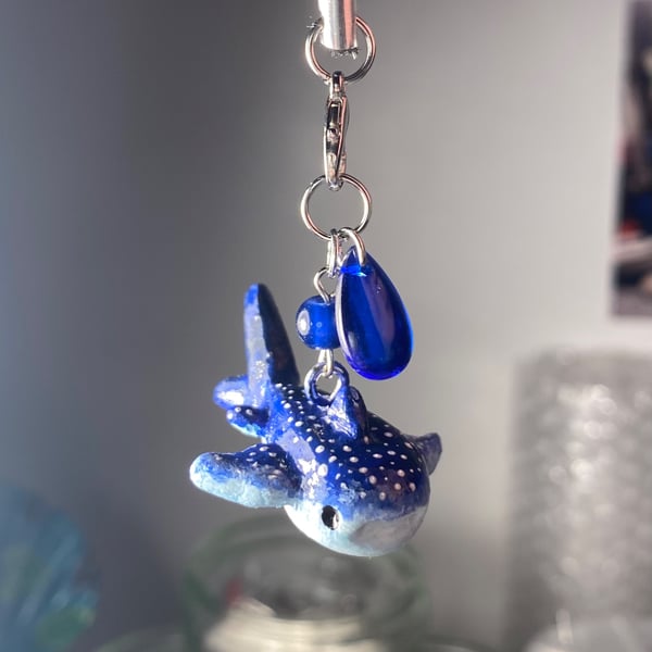Hand-Painted Whale Shark Bag Charm – One-of-a-Kind Polymer Clay Sculpture