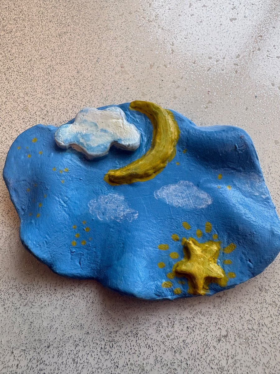 Handmade clay jewellery dish trinket dish star, moon and sky themed