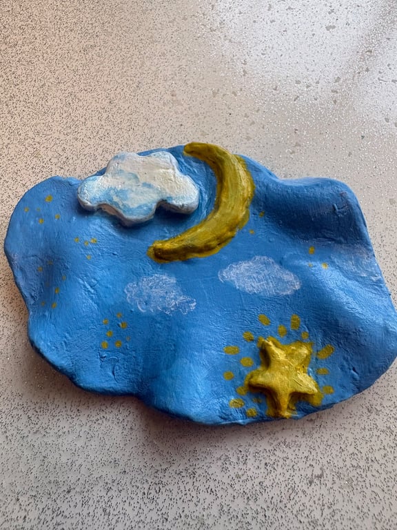 Handmade clay jewellery dish trinket dish star, moon and sky themed