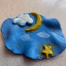 Handmade clay jewellery dish trinket dish star, moon and sky themed