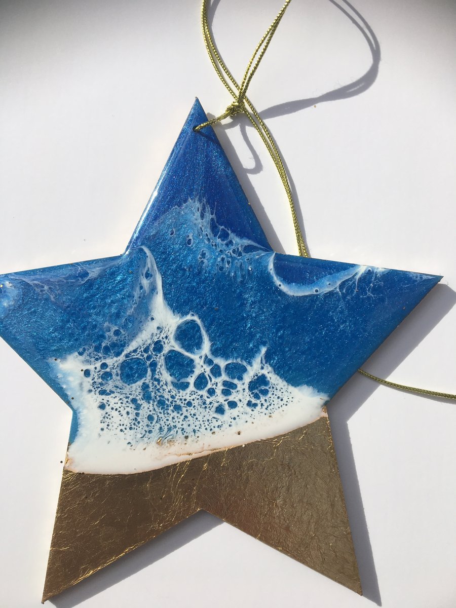 Christmas ornament, abstract, ocean, decoration, star, blue, gold