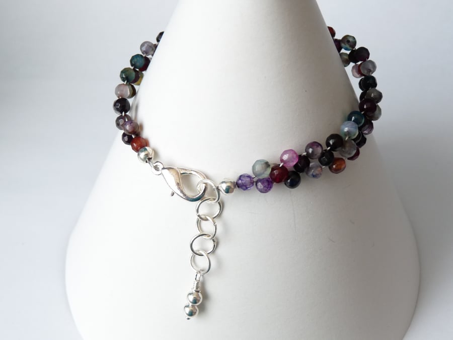 Multi Coloured Agate Bracelet   - Genuine Gemstone - Handmade 