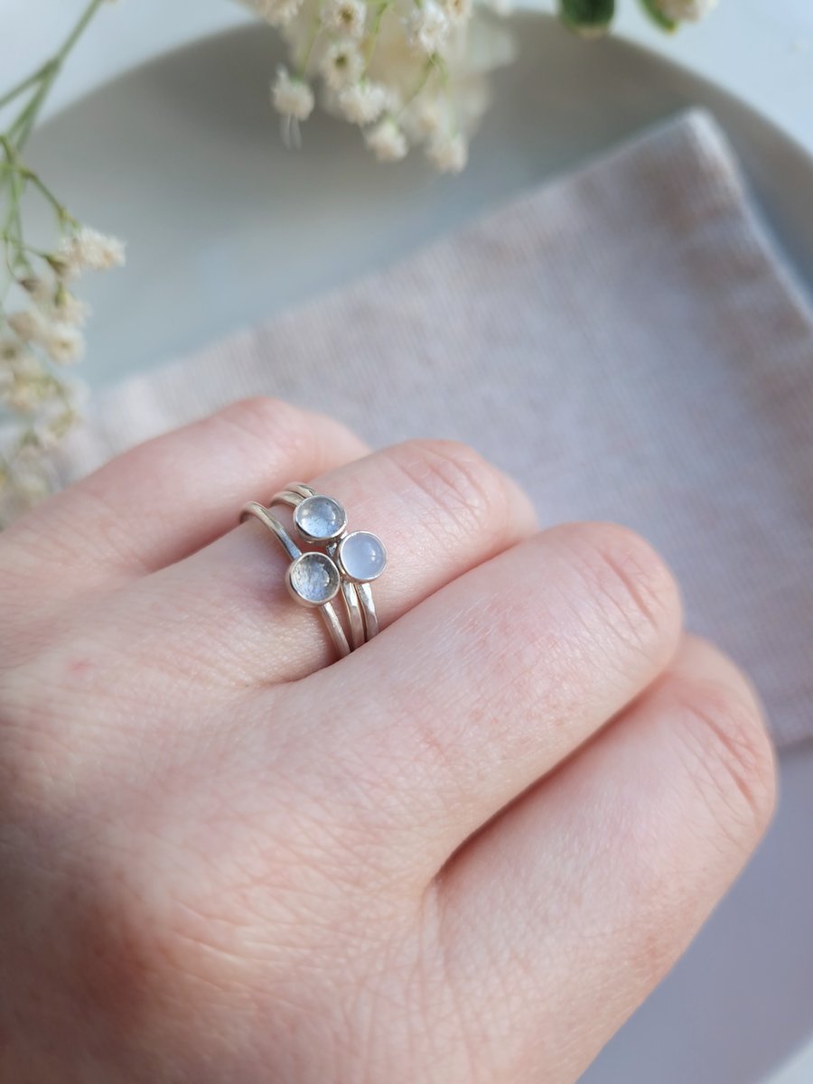 Blue gemstone and sterling silver stacking ring set, small gemstone rings