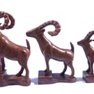 Set of 3 Hand Carved Wooden Goat Sculptures - Handmade Wooden Animal Home Decor