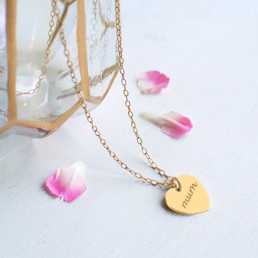 Personalised Gold 'mum' Heart Pendant Necklace, Mother's Day gift, birthday gift