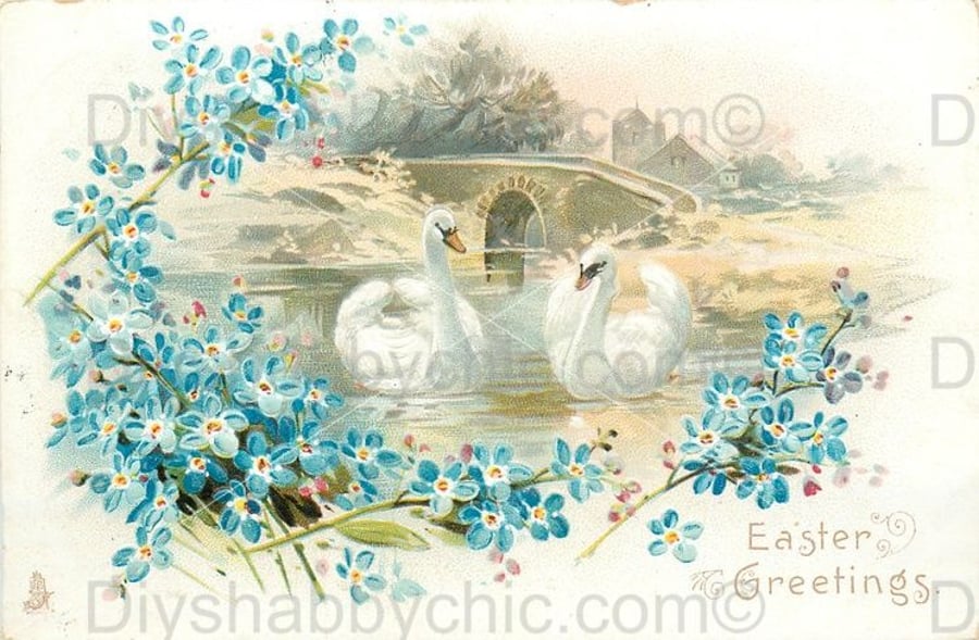 Waterslide Wood Furniture Decal Vintage Image Transfer Shabby Chic Easter Swans