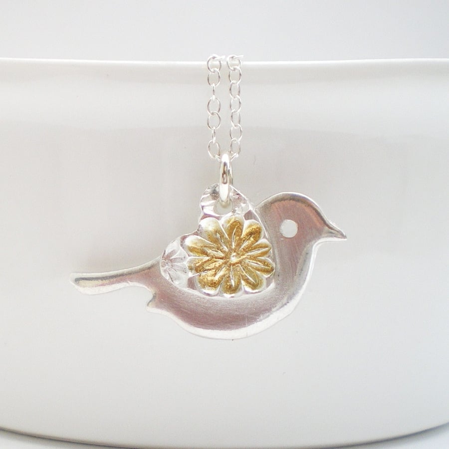 Floral Silver Love Bird