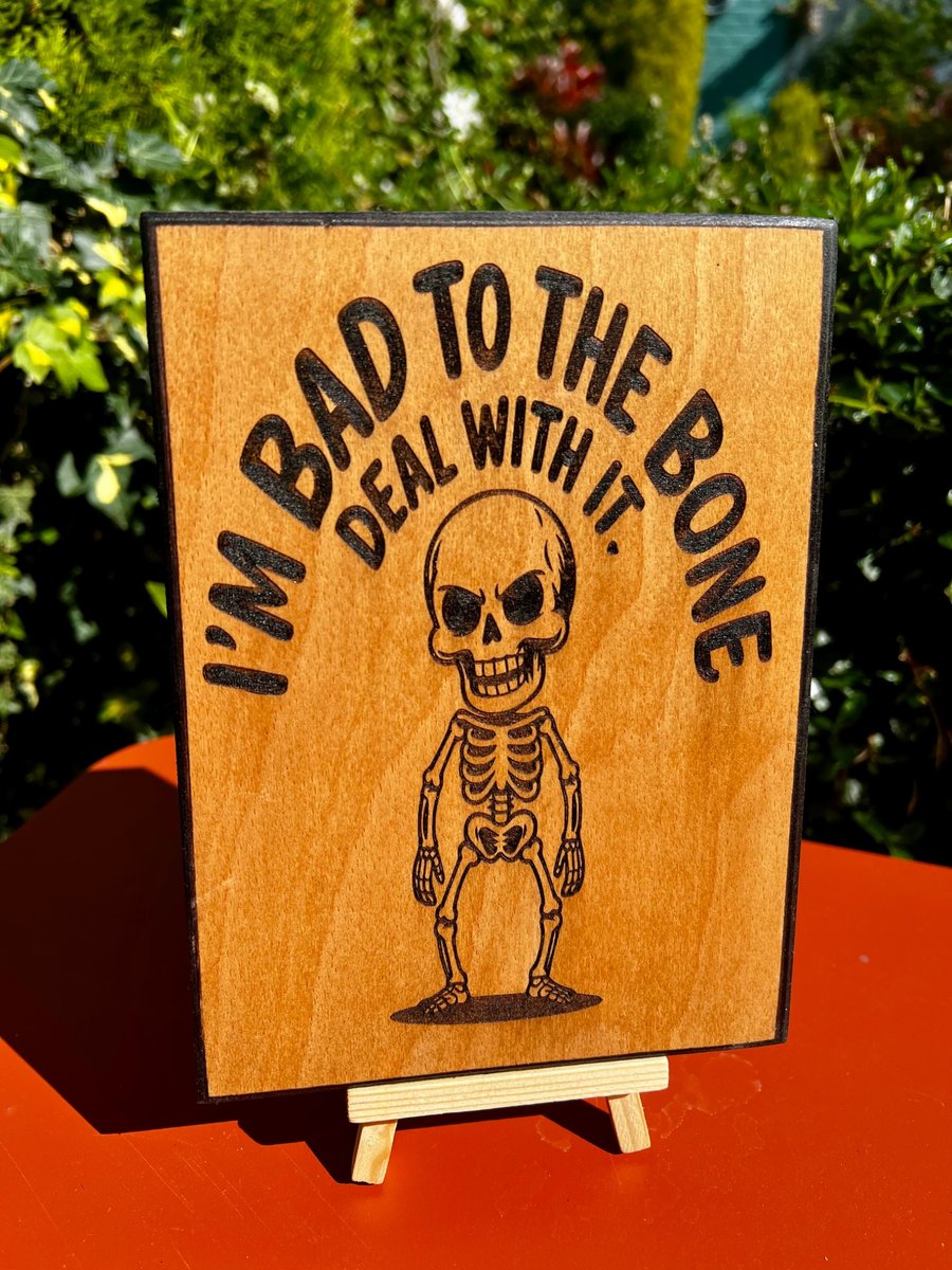 Quirky skeleton wooden plaque 