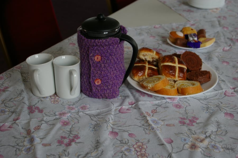 Cafetiere Cosy Hand Knitted in Purple 