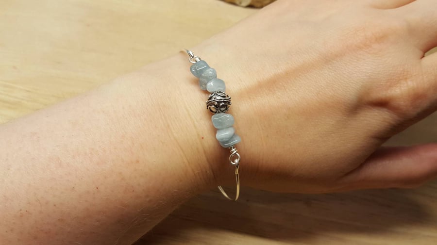 Aquamarine bangle bracelet. March birthstone