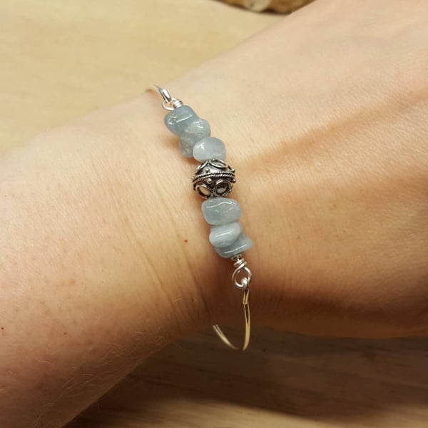 Aquamarine bangle bracelet. March birthstone