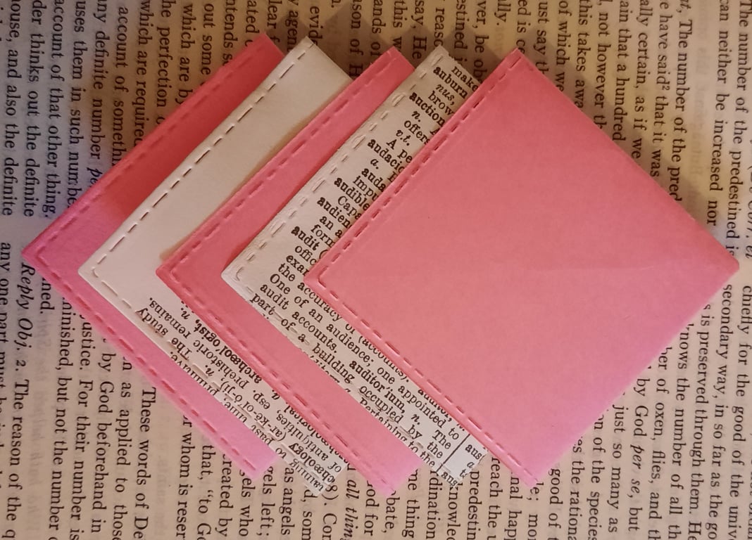 Set of Five Hand-Folded Paper Corner Bookmarks – Pink & Upcycled Book Pages