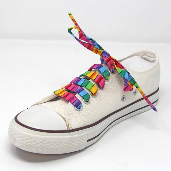 Rainbow Cotton Stripe Shoelaces, range of colours