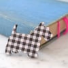 Scottie Dog Wooden Brooch in Black and White Check