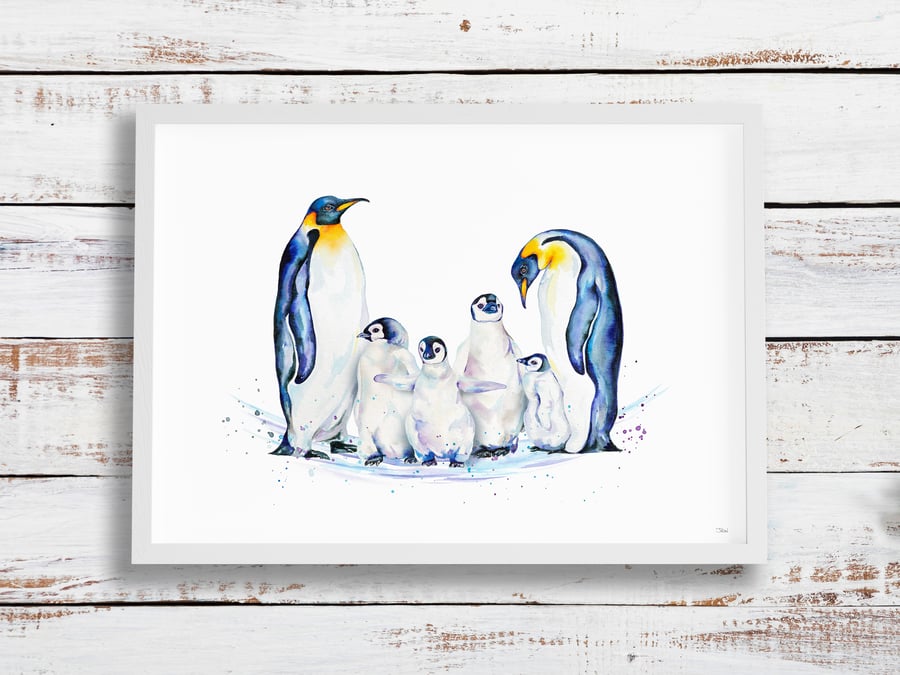 Emperor penguin group giclée print, high quality art print