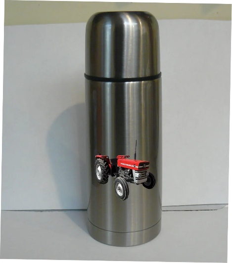 135 tractor design ,stainless steel, flask,l ,massey ferg 135 red tractor