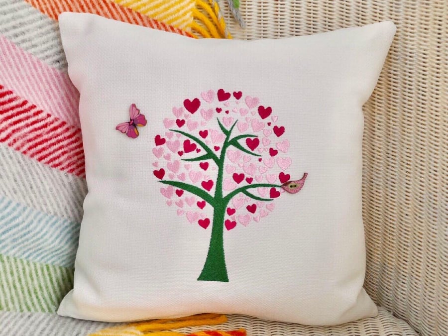 Tree of Hearts: Embroidered Cushion 33cm (13")