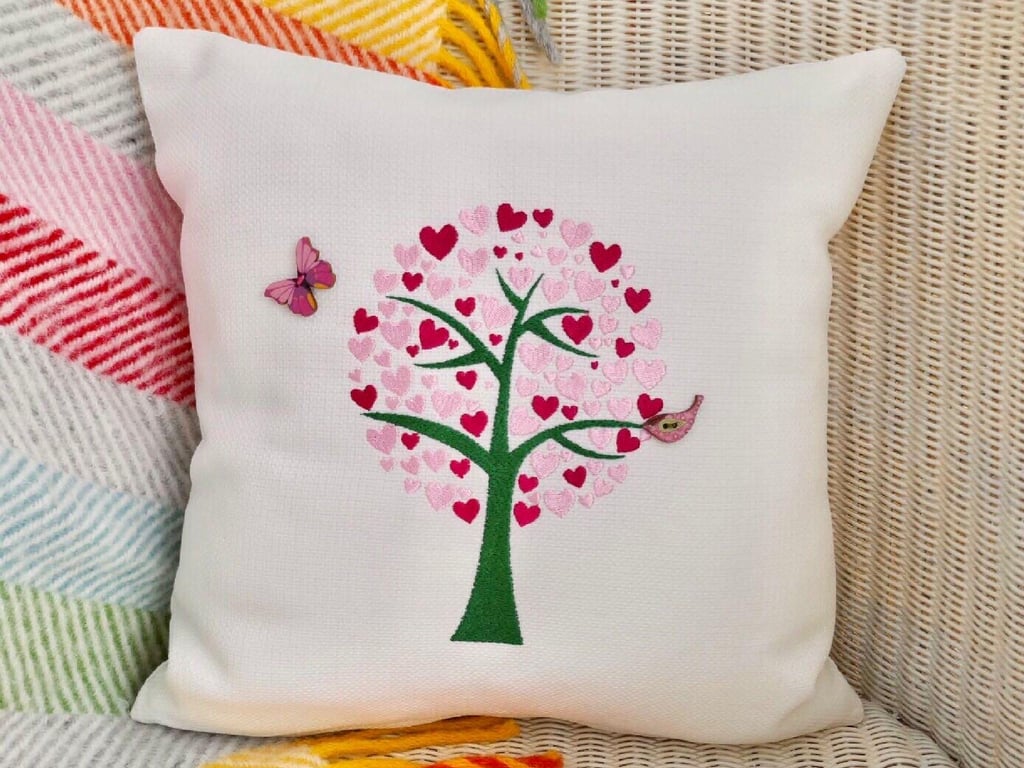 Tree of Hearts: Embroidered Cushion 33cm (13")