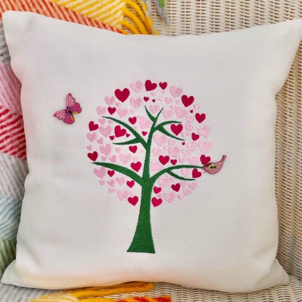 Tree of Hearts: Embroidered Cushion 33cm (13")