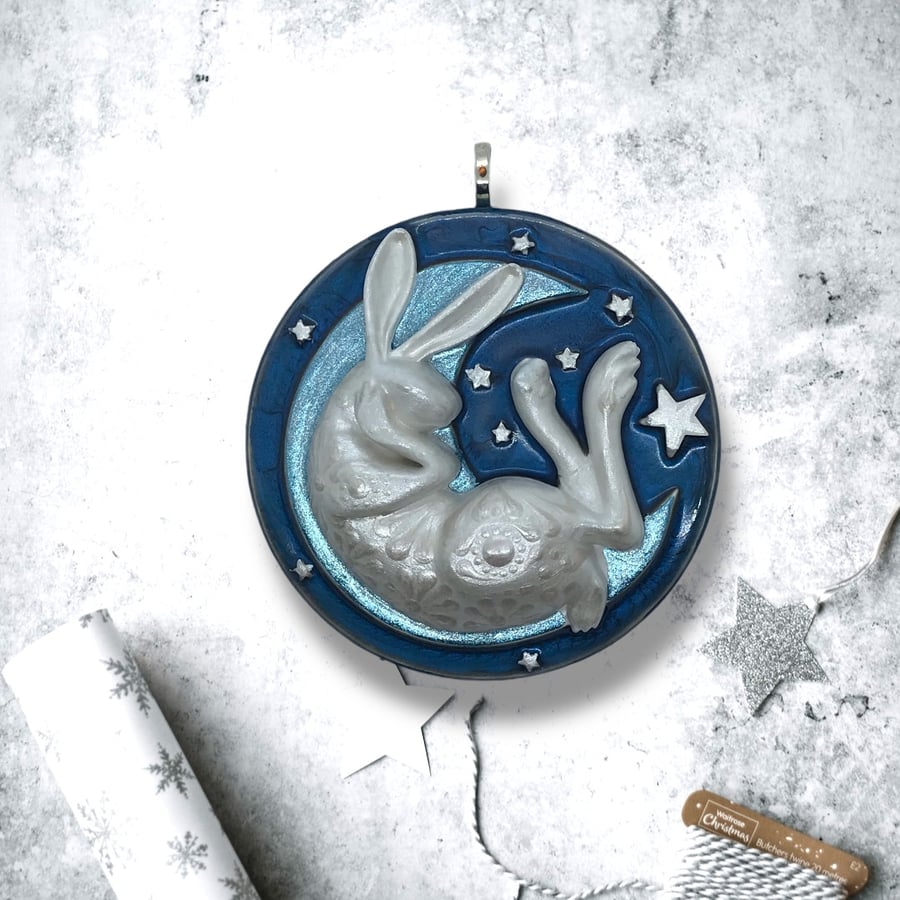 Pearly Hare on a Blue Moon hanging decoration
