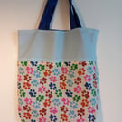 Tote bag, Fabric shopping bag, cloth bag, reversible tote, paw print design, bag
