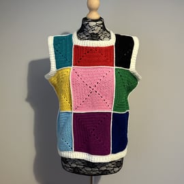 Granny Square Vest, Size Small, Colourful Clothes, Unique, Granny Squares 