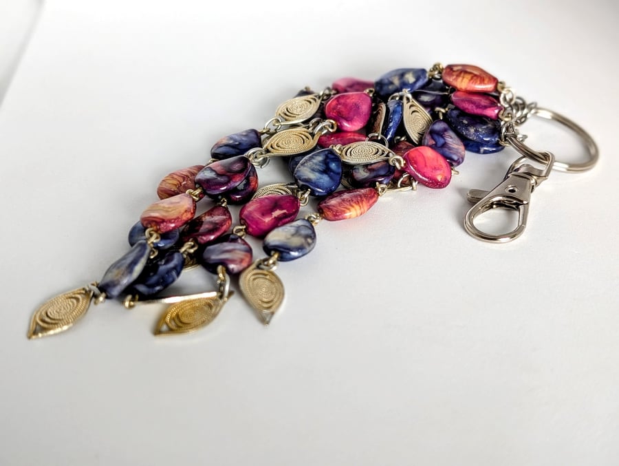 Beaded Bag Charm: Silver Tone Keyring and Lobster Clasp