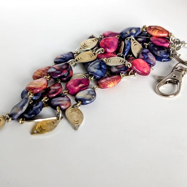 Beaded Bag Charm: Silver Tone Keyring and Lobster Clasp